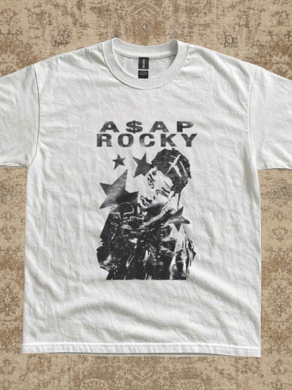 Gildan White Tee with Black Rocky Graphic